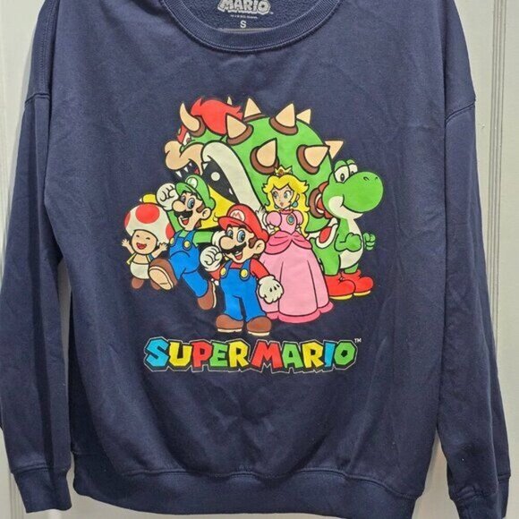 Super Mario Navy Blue Graphic L/S Sweatshirt S Soft & Collectible - Picture 8 of 11